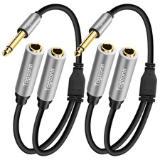 2-Pack 1/4 Inch TS Mono Splitter Y Adapter, 6.35Mm Mono Male to Dual 6.35 Mm TS