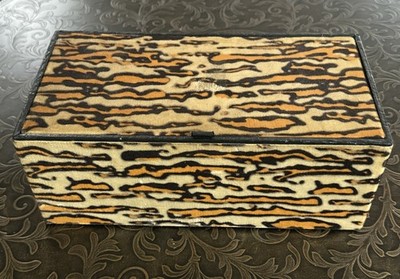 Vintage Faberge TIGRESS Velvet Box Tiger Stripe 1970s Perfume Box w/Lid