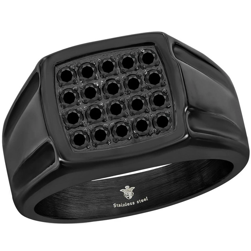 Anillo de circonita negra de acero inoxidable para hombre