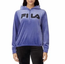 NEW FILA Women Sz XLARGE Ultra Soft Velour 1/4 Zip Hoodie Blue Track Suit Pocket