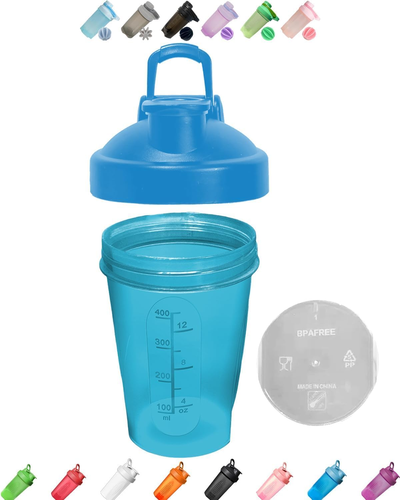 a Small Pure Pacific Blue 12Oz/400Ml W. Measurement Marks & Stainless Whisk Blen