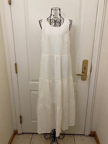 A New Day Women Cream A-Line Crew Neck Sleeveless 100% Cotton Maxi Dress Size S - Picture 4 of 11