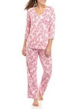 NWT Kim Rogers Button Front Pajama PJ Set Women WhisperLuxe Damask Pink S M L XL