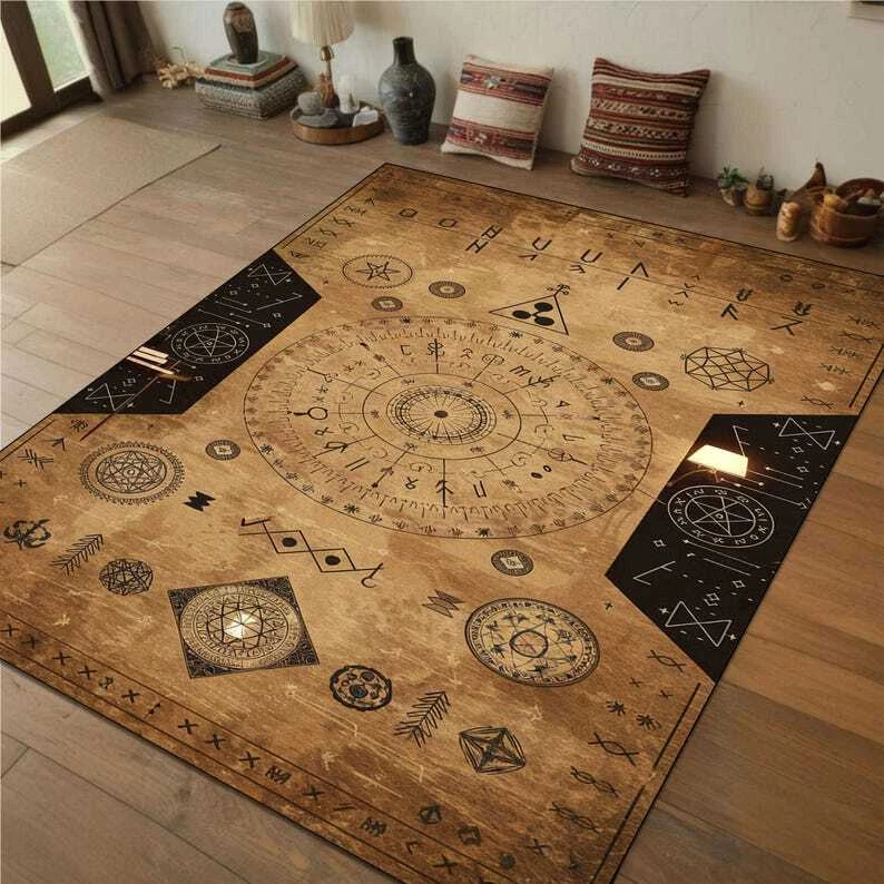 Ancient Spell Circle Rug - Esoteric Symbols, Occult Design, Alchemy Floor Mat - Image 4 of 4