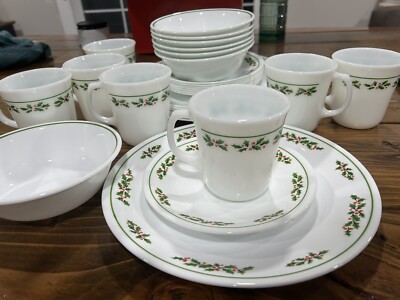 Vintage Corelle Corning Holly Days Set Service for 7 +