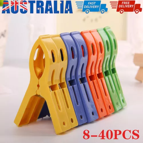8-40Pcs Plastic Laundry Cloth Beach Towel Pegs Hangers Spring Clamp Large Clip