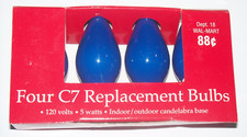 FOUR C7 BLUE CERAMIC COATED CHRISTMAS LIGHT BULBS NEW IN PACKAGE
