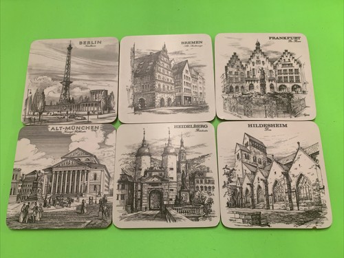 GERMAN Landmarks Schuberth tamat-series WEST GERMANY COASTERS SET OF 6 melamine