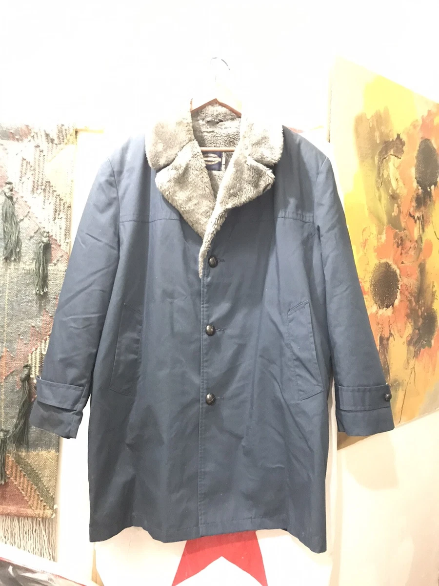 Vintage JC Penney Towncraft Cost Winter Navy Faux Fur Lined Women s S 44 Unique