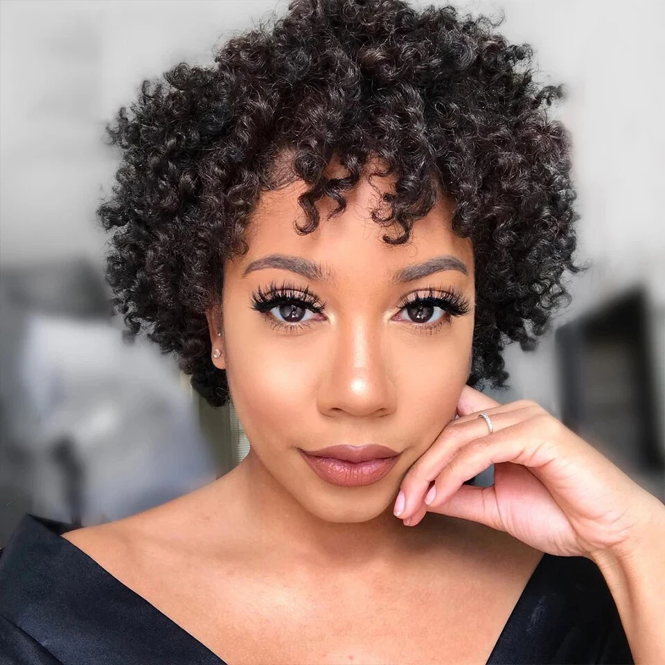 Human hair short curly wigs cheap
