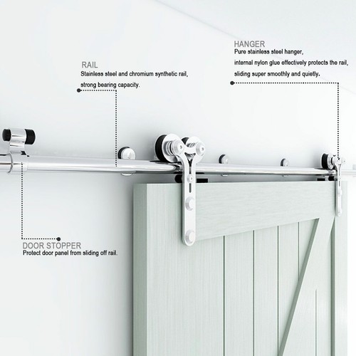 CCJH 4FT-16FT Stainless Steel Sliding Barn Door Hardware Kit Track Closet Roller - Picture 120 of 134