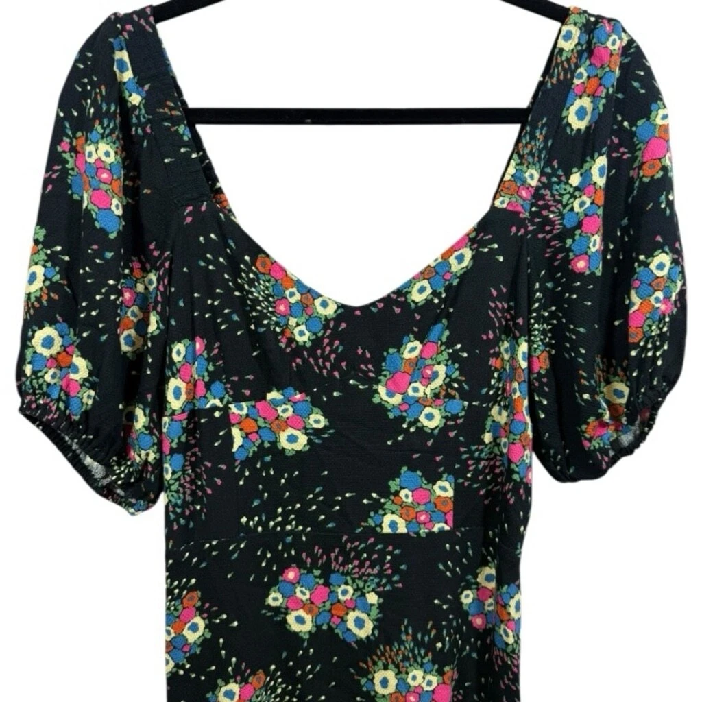 VALENTINO Anthropologie Scarletta Sweetheart Mini Abito Nero Floreale 2