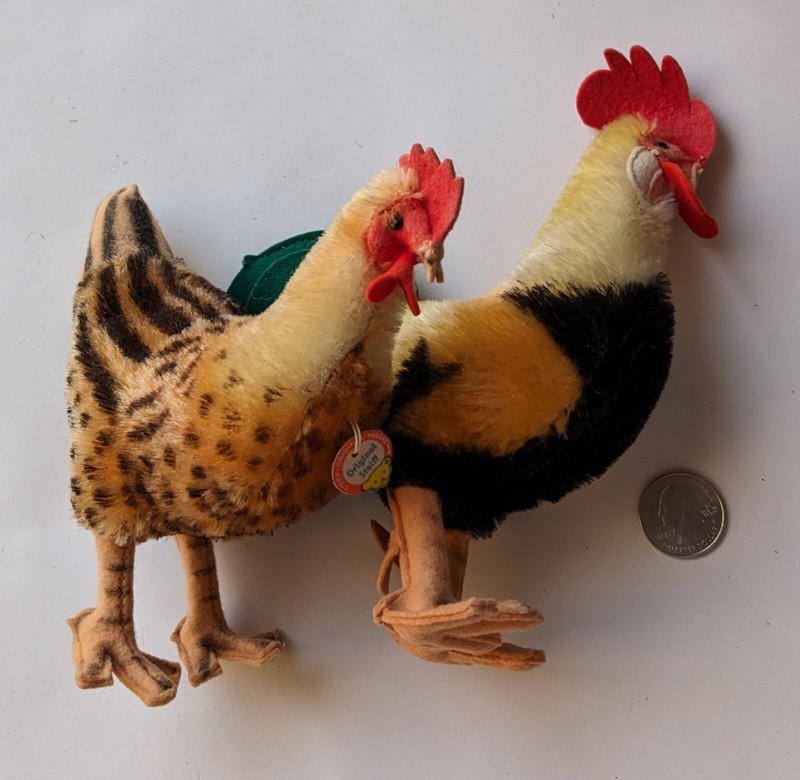 Pair of Vintage STEIFF Animals Hen & Rooster 1950s Some IDs US ZONE Excellent co