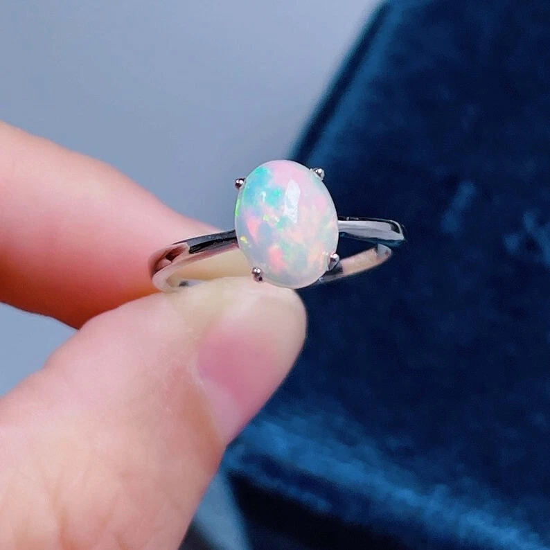 Unique Oval Cut Opal Stone Wedding Ring Set In Sterling Silver