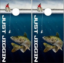 Ice Fishing Walleye LAMINATED Cornhole Wrap Bag Toss Skin Decal Sticker