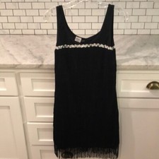 Spirit Flapper Dress Womens Small Black Fringe Rhinestones Halloween Costume