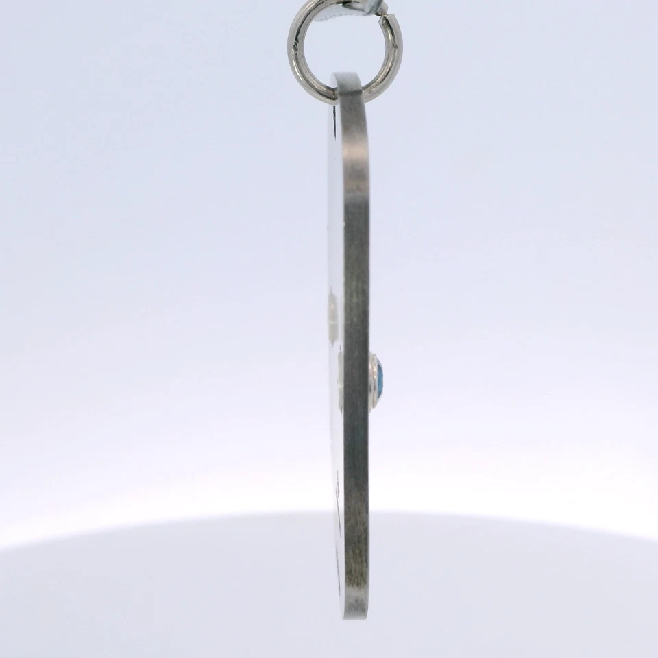 Colgante con etiqueta de perro "papá" de topacio azul cultivado en laboratorio de acero inoxidable Foto 3 de 4