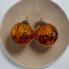 2 VINTAGE  KUGEL Tortoise Glass Ornaments 5" Christmas Or Year Round Decor HEAVY