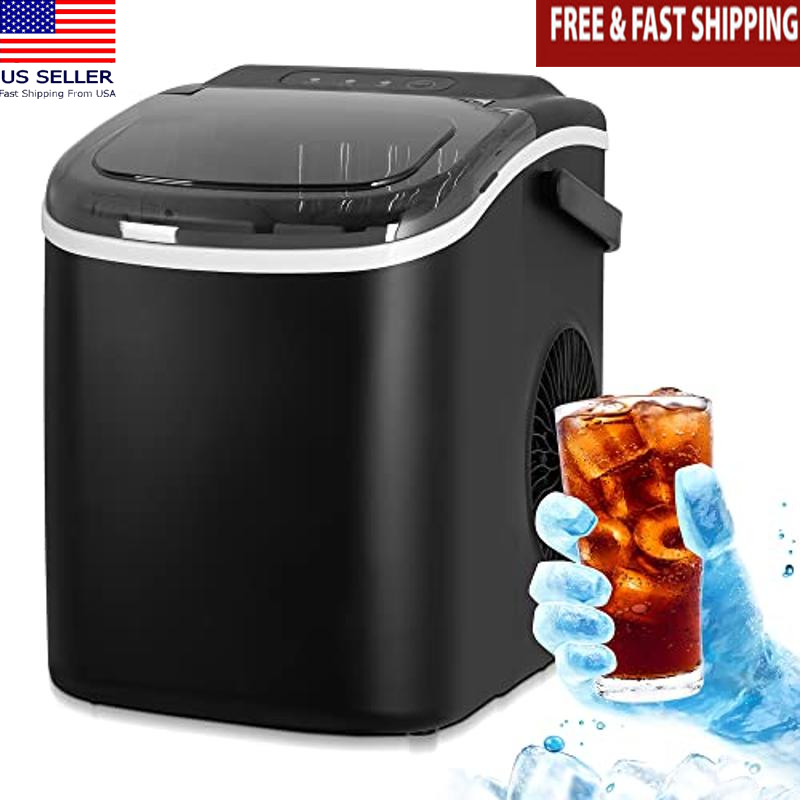 Efficient Ice Maker 9pcs/8mins Self-Cleaning 26.6Lbs/Day Portable Black New