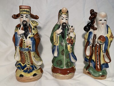 Chinese 3 Wise Men Porcelain Statues Handmade 3 Gods Happiness Prosperity Health