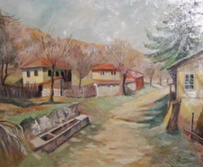 Oil painting village landscape country scene