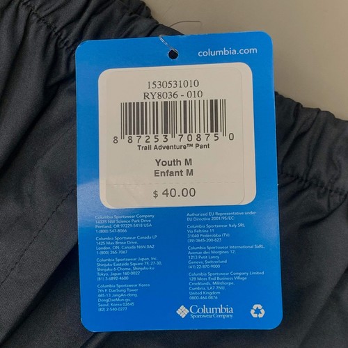 COLUMBIA Trail Adventure Rain Hiking Pants Unisex Youth Sz M Black RY8036-010 - Picture 8 of 9