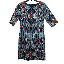 Anthropologie Ladakh Blue Floral Pencil Dress 3/4 Sleeve Women's Size 4
