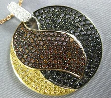 ESTATE LARGE 2.46CT MULTI COLOR DIAMOND 18K TRI COLOR GOLD CIRCULAR LEAF PENDANT