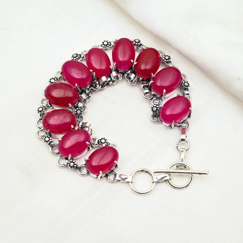 Lab Created Ruby Bracelet Gemstone Handmade 925 Sterling Silver Jewelry For Love - Image 2 of 4