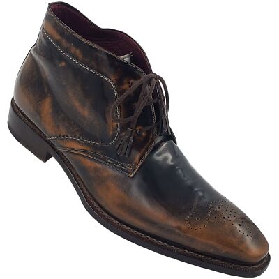 Mezlan Spain Antiqued Brown Gloss Leather Chukka Boots Mens 