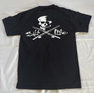 Salt Life Big Shot Pocket Skull And Fishing Poles T-shirt Men's Small Black