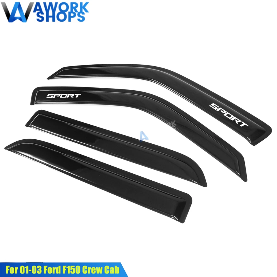 For 01-03 Ford F150 Crew Cab Lincoln Blackwood Window Visor Shade w/ White Sport Foto 2 de 4