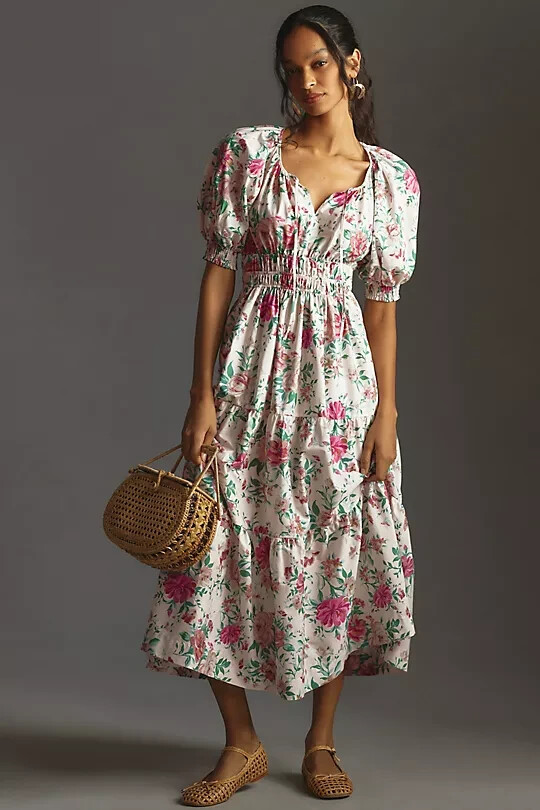 the somerset puff sleeve maxi dress Anthropologie 3X The Somerset Maxi Dress Puff-Sleeve Tiered Floral NWT Plus  Size