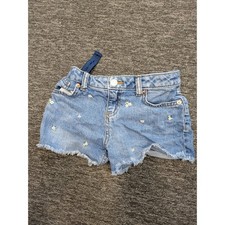 Cat Jack Denim Shorts Girl's S 6/7 Blue Floral Embroidered Frayed Hem Cut-off