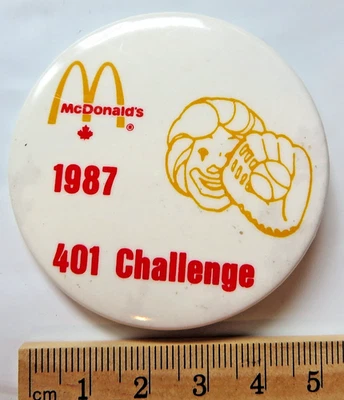 McDonalds 1987 401 Challenge baseball vtg button pinback badge Ronald clown - Image 1 of 3