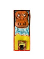 Vintage 1960’s Yone Tin Hippo Mechanical Coin Bank Animal Theme Original Japan