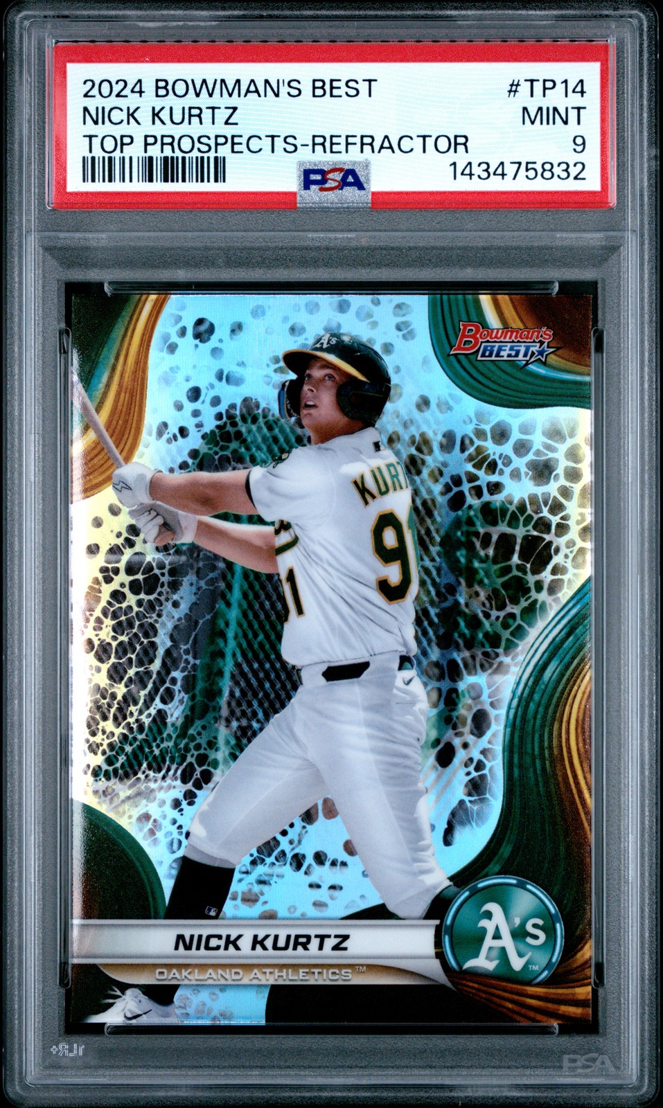 2024 BOWMAN'S BEST TOP PROSPECTS REFRACTOR #TP14 NICK KURTZ PSA 9