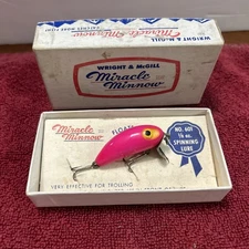 Vintage Wright & McGill Miracle Minnow Lure #601 Steelie Orange-correct Box