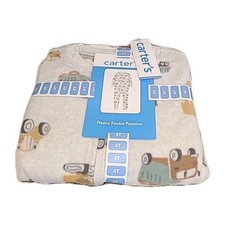 Carters Fleece Footie Pajama Size 4T Mottled Grey With Different Kinds Of Trucks