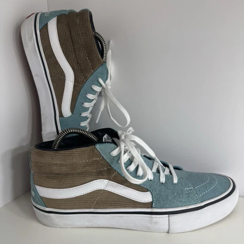 Chaussures de skateboard homme Vans X Supreme Sk8 Mid velours côtelé marron bleu pointure 10