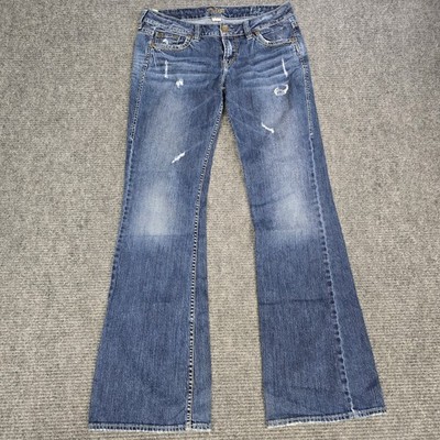 Silver Jeans Lola Flare Boot Womens 31x35  Blue Distressed Low Rise Y2K