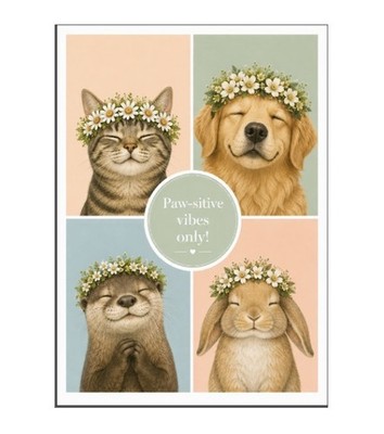 5x  Paw-sitive Vibes only  Postkarte Hund Katze Otter Hase Postcrossing
