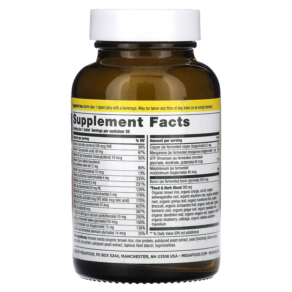 MegaFood Hombres Más de 40 Una Diaria Fórmula Sin Hierro 30 Comprimidos Sin Lácteos, Foto 2 de 3