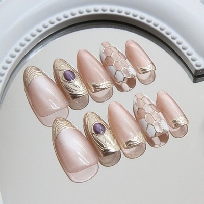 30Pcs Almond Nail Tips Designs Fake Nail Press On Nail Artificial False Nail