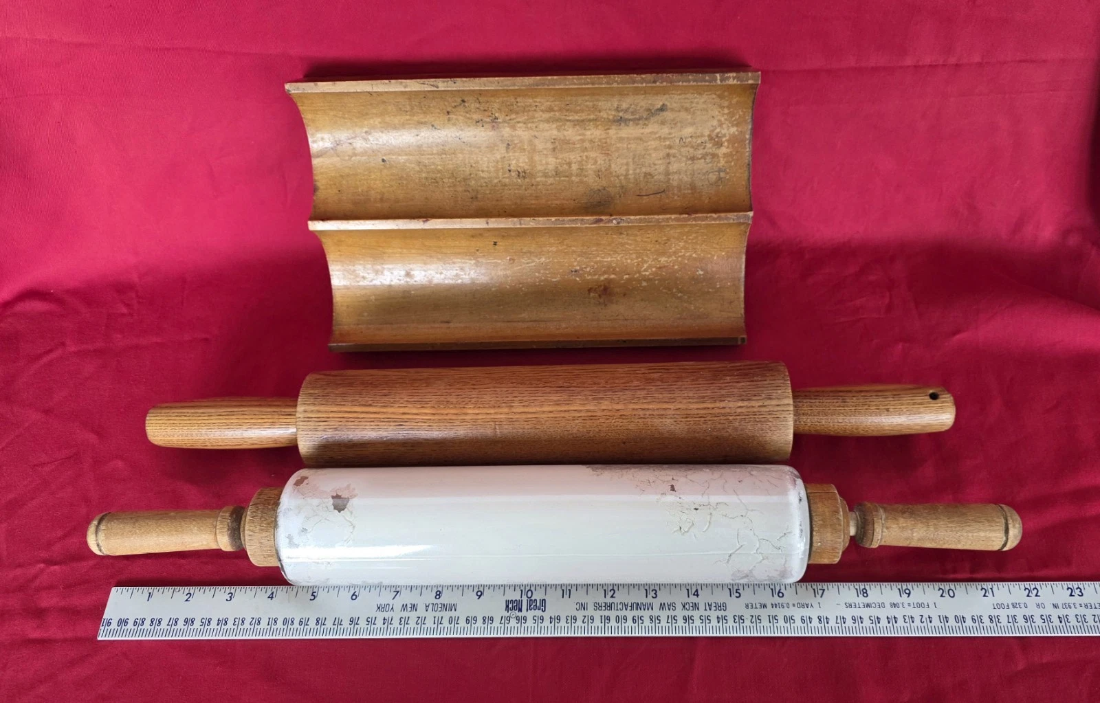 Antique Vintage GLASS ROLLING PIN + Wood Rolling Pin & Custom Holder Primitive