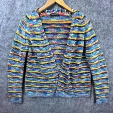 C.O.Z.Y Cardigan Sweater Women Medium Multicolor Striped Rainbow Knit Open Front
