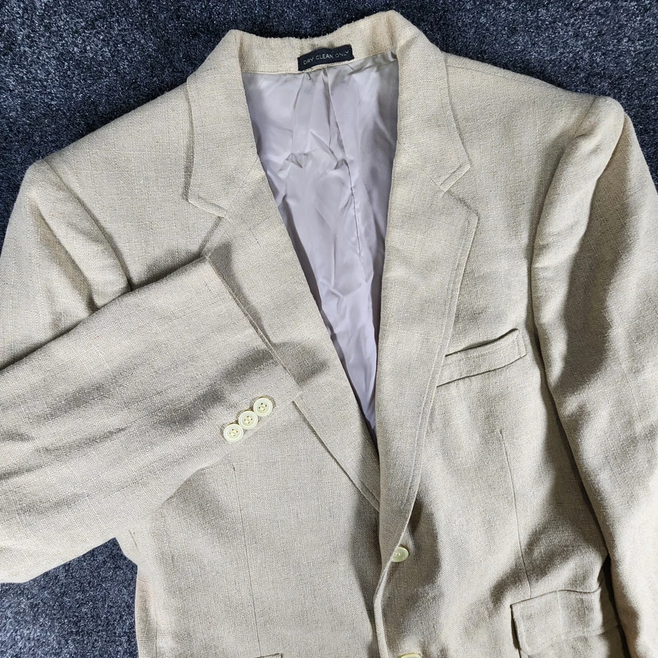 Blazer de Colección Jordache Beige Mezcla de Lino Para Hombre 42R Traje Chaqueta Abrigo Deportivo Preppy Foto 4 de 4