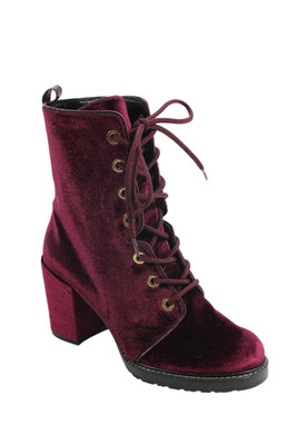 Stuart Weitzman Womens Velvet Lace Up Boots Wine Red Size 7 Medium