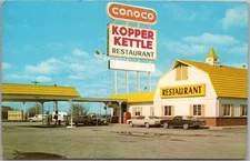 c1970s KOPPER KETTLE RESTAURANT Postcard / Conoco Gas Truck Stop - Iowa & Neb.