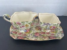 Royal Winton Summertime Chintz Square Cream And Sugar Set With Tray Plate